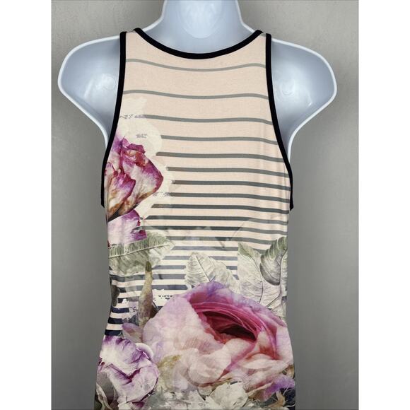Ted Baker Laya Peony Sleeveless Midi Dress Size 4-6 Floral Striped Bodycon Art - Picture 6 of 8